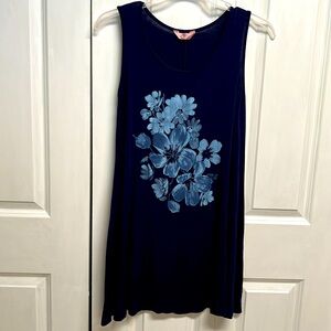 SJS Deep Purple Blue Floral Sleeveless Casual Flare Dress Size M
